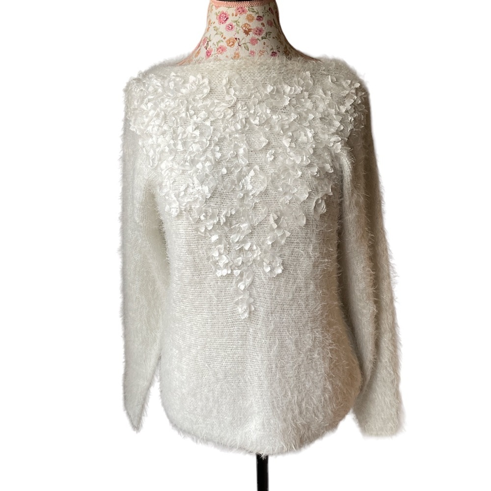 Ruby Rd Womens White Sweater Lightweight Size Petite XL Embellished Paste…